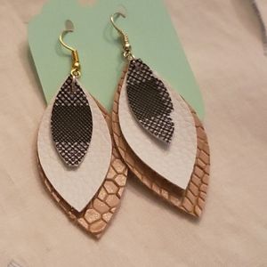 Faux Leather Tan/white/Black plaid Teardrop Earrin